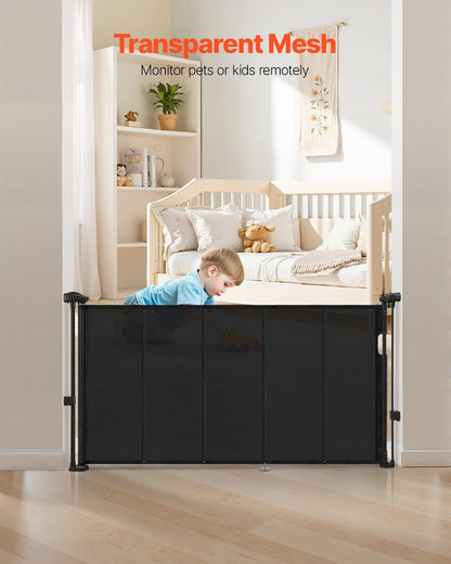 VEVOR Retractable Baby Gate, 34 inch Tall, Extends up to 71 inch Wide, Retractable Gate for Kids or Pets, Mesh Material, Easy to Install for Indoor Stairs, Doorways, Hallways, Playrooms, Gray
