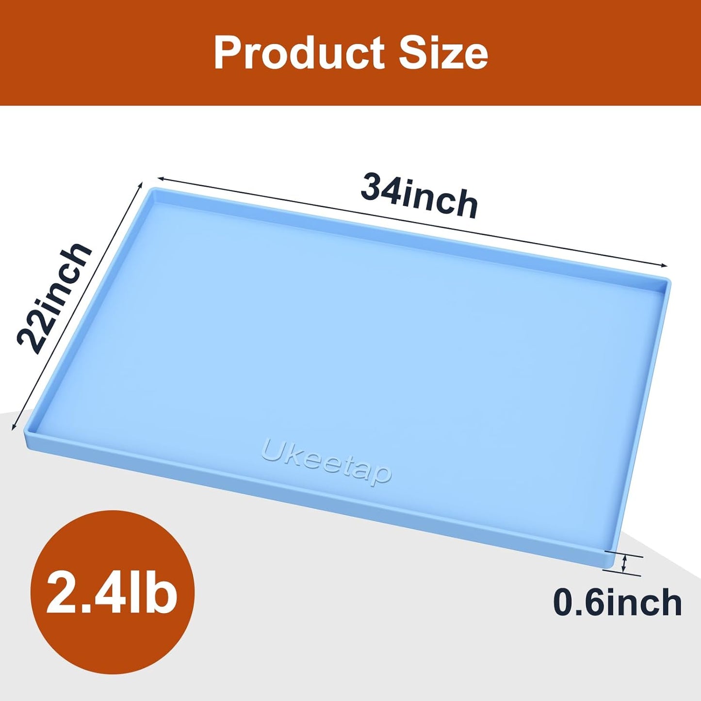 ukeetap Extra Thick Silicone Mat Waterproof with Raised Edge 19” x 12”, BPA Free Non-Slip Dog & Cat Food Mat, Feeding Mat for Food and Water Bowls, Spill Proof Mat to Protect Floors, Black