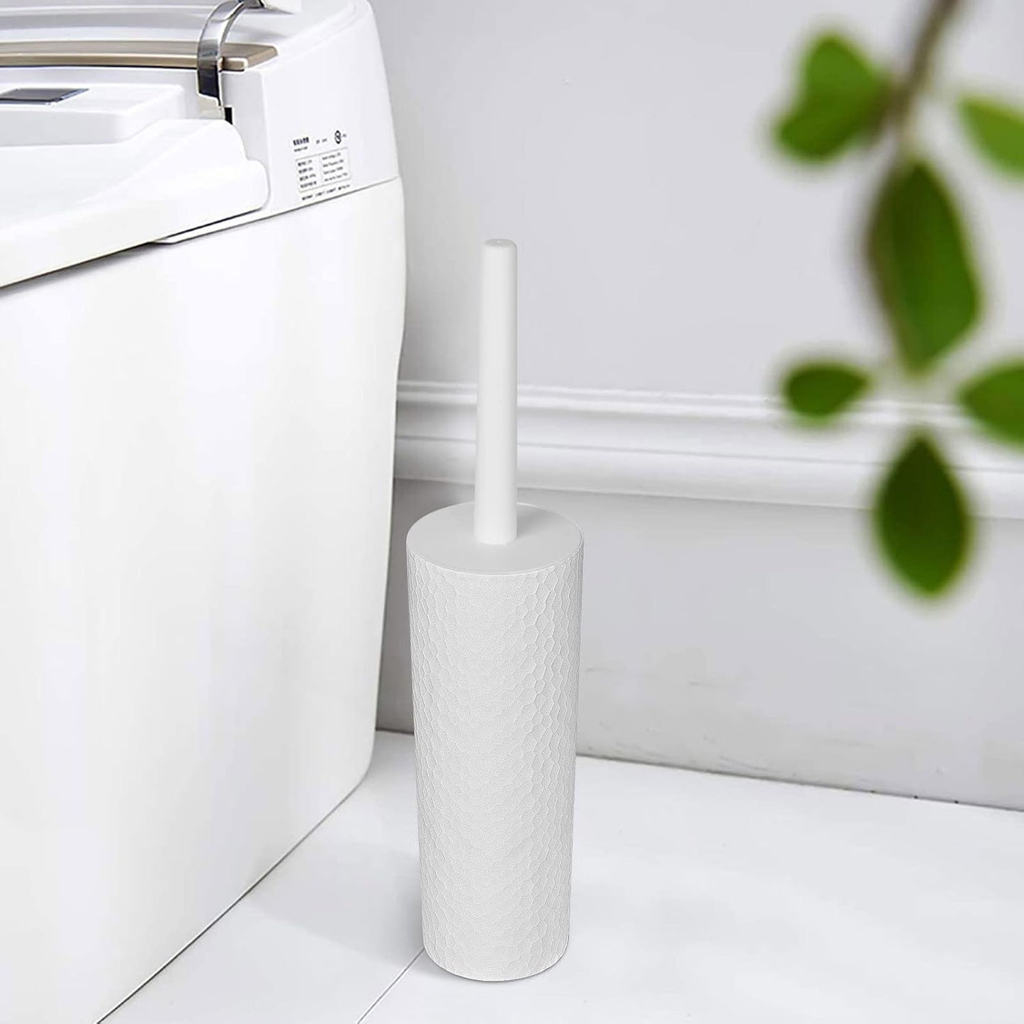 Topsky 2 Pack Compact Toilet Brush & Holder Set, Plastic Round Barrel Loo Brush with 2 Replacement Toilet Brush Head, Durable for Bathroom Toilet, Gray
