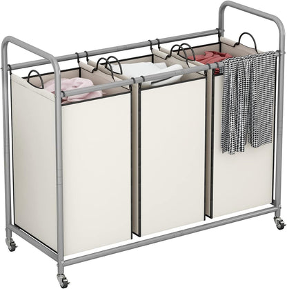 LINZINAR 3-Bag Laundry Hamper, Black Laundry Basket, 35.6 Gal(135 L) Laundry Sorter Cart Laundry Room Organization with Heavy Duty Rolling Lockable Wheels and Removable Bags