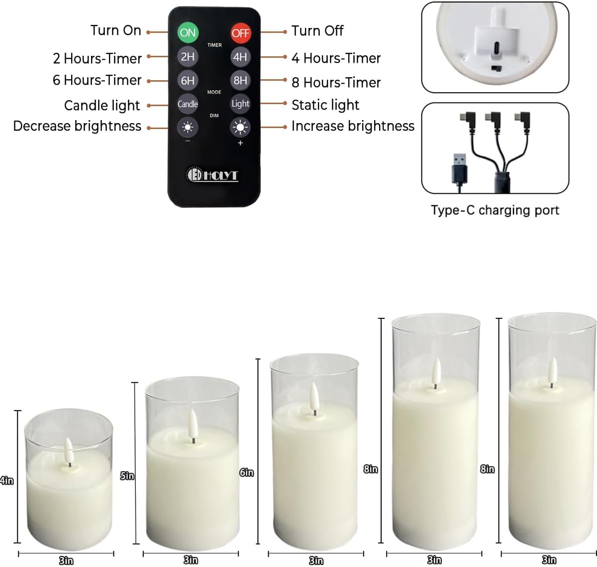 LEDHOLYT Rechargeable Flameless Glass Pillar Candles–Gifts for Women,–Set of 3, Realistic Flickering LED Light,Remote & Timer, Ideal for Living Room, Bedroom & Festival Wedding Home Party Decor