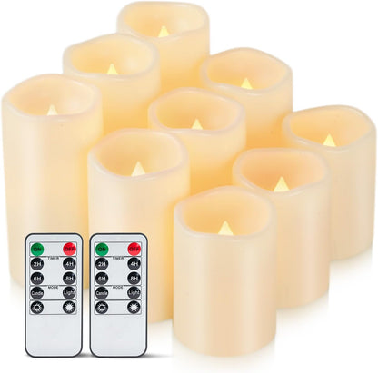 Amagic 3" x 6" Waterproof Outdoor Flameless Candles, Battery Operated Candles with Remote and Timer, Flickering LED Pillar Candle for Outside Patio Garden and Indoor Home Decor, Ivory, Set of 2