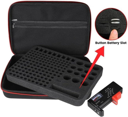 EVA for battery Organizer Case Holds 200+ Cells with Tester - Storage for AA AAA 9V C D Coin - Black Travel Box 35x25cm