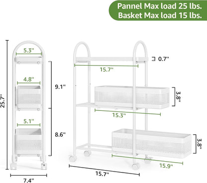 KINGRACK Slim Storage Cart with Drawer, 5-Tier Rolling Utility Cart on Wheels, Narrow Metal Cart for Space Save, Easy Assembly for Kitchen Cart, Craft Cart, Laundry, Bathroom, Nursery Organizer
