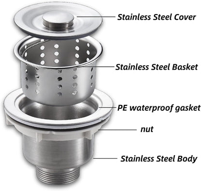 Drain Plug Basket Strainer Stainless Steel Sink Plug Kit, Hair Salon Shampoo Basin Drain Plug kit, Fast Drainage Sink Plug with Hair Catcher Accessories for Shampoo Bed, kitchen, Sturdy and Durable