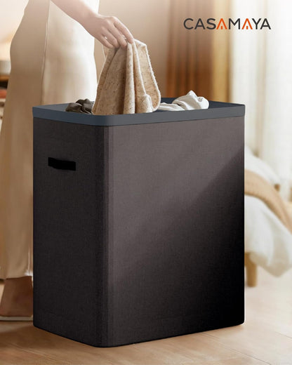 CASAMAYA Laundry Basket with Lid, Laundry Hamper 3 Section, 190L collapsible Laundry Organizer, Easy Assembly, with Handles and Removable Liners, 25.2 x 15.7 x 29.5 Inches, Beige JSP904M