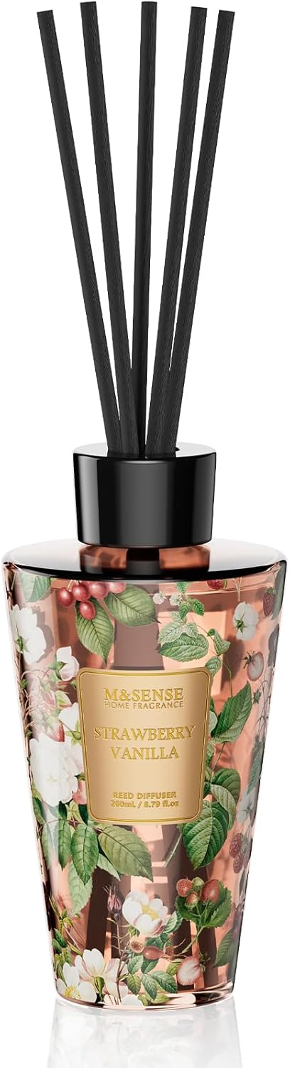 M&SENSE Reed Diffuser Set, Jasmine Sandalwood Scented 6.3 fl oz Natural Essential Oil Diffusers with Sticks, Non-Toxic Organic Air Freshener, Long-Lasting Fragrance Oils for Home Bathroom Living Room