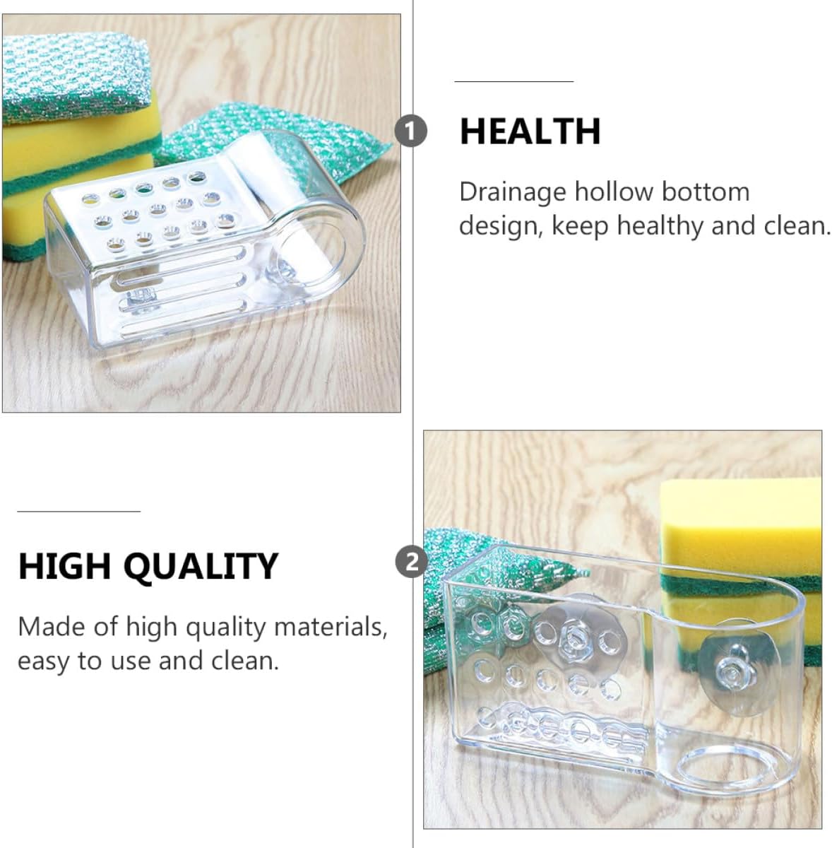 Uonlytech Kitchen Sponge Storage Rack and Cleaning Cloth Drainer, Wall-Mounted Single-Layer Organizer, Space-Saving Kitchen Drying Rack for Sink, 2pcs Household Storage Brackets