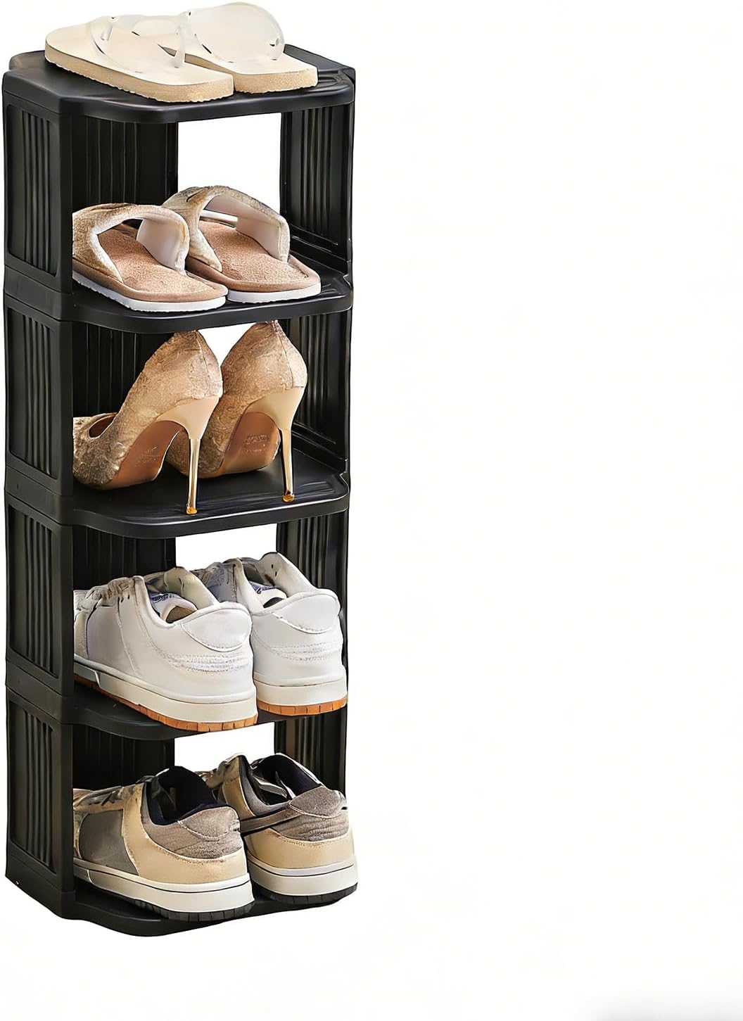 UFORU Small Shoe Rack, 5 Tier Plastic Vertical Shoe Rack for Small and Narrow Spaces, Free Standing Shoe Organizer for Closet, Entryway