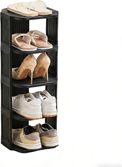 UFORU Small Shoe Rack, 5 Tier Plastic Vertical Shoe Rack for Small and Narrow Spaces, Free Standing Shoe Organizer for Closet, Entryway