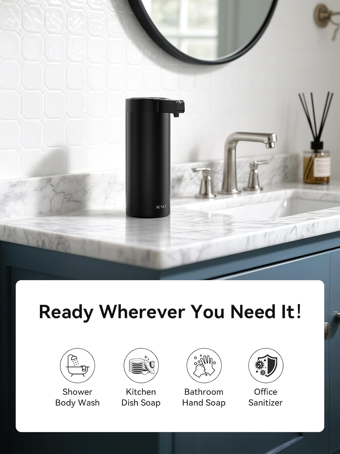 SUNLY Touchless Automatic Soap Dispenser – Clog-Free Pump, 0.2s Fast Sensor, USB-C Rechargeable, Smudge-Resistant Stainless Steel, for Kitchen & Bathroom Soap Dispenser