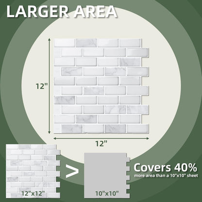 LONGKING Self-Adhesive Kitchen Backsplash, Marble Look Decorative Tiles (10 Tiles)