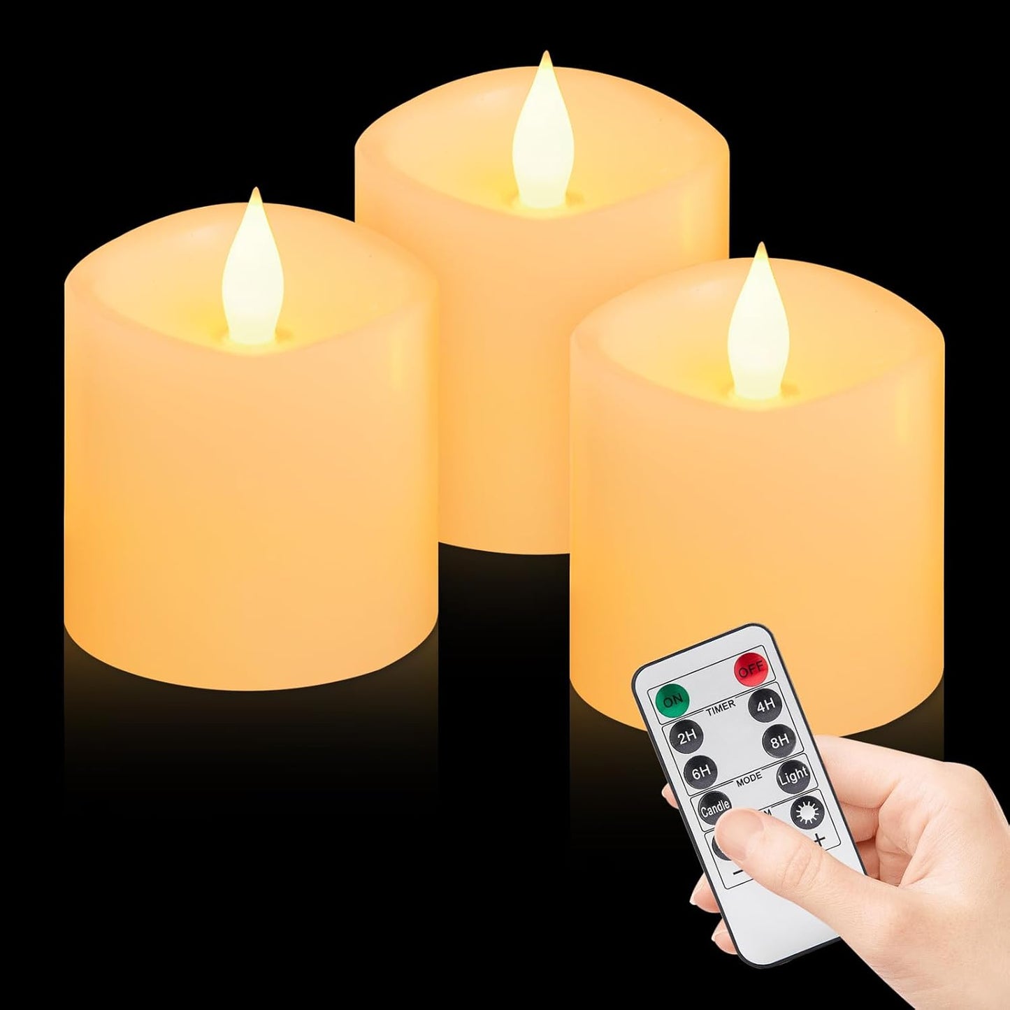 3"x4" Flickering Flameless Battery Candles with Timer, White Realistic LED Pillar Candles, Set of 2 Large Remote-Operated Candles for Home Indoor/Outdoor & Holiday Decor