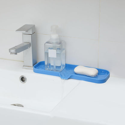 MicoYang Silicone Bathroom Soap Dishes with Drain Spout-Bathroom and Kitchen Sink Organizer,Sponge Holder,Dish Soap Tray,Perfect for Dispenser,Scrubber,Bottle,Cup on Sink or Counter-Coffee 4.9"×3.2"