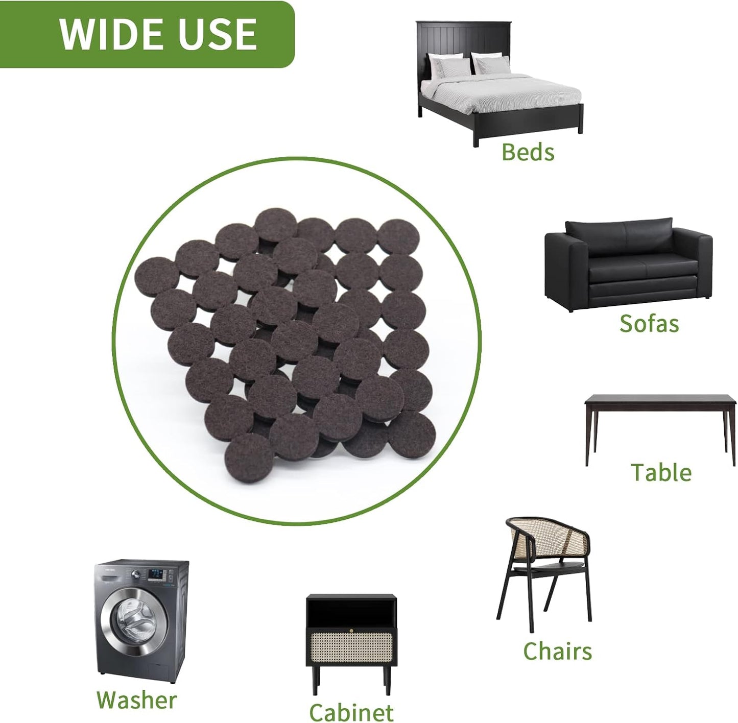 Felt Furniture Pads for Hardwood Floors 48 PCS, Furniture Pads, Floor Protectors for Hardwood Floors, Felt Pads for Furniture, Round, Dark Brown