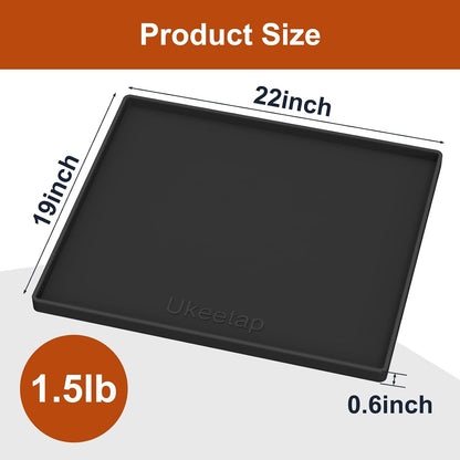 ukeetap Extra Thick Silicone Mat Waterproof with Raised Edge 19” x 12”, BPA Free Non-Slip Dog & Cat Food Mat, Feeding Mat for Food and Water Bowls, Spill Proof Mat to Protect Floors, Black