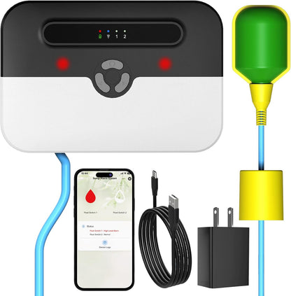Sump Pump Alarm WiFi, Smart High/Low Water Level Alarm with Alarm-activated Outlet, Free App Alerts,Built-in Backup Battery,110dB Siren,10ft Float Switch for Septic Tank, Sump Pump, Ponds & Water Tank