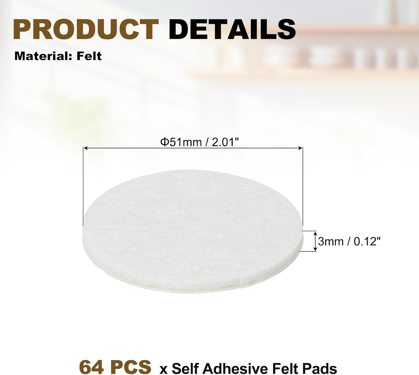 uxcell 32Pcs Non Slip Furniture Pads, 3" Round Self Adhesive Felt Bumpers Noise Reducing Furniture Feet Floor Protector for Chairs Tables Furniture Legs (White 0.2" Thick) - Colors A