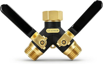 Garden Hose Splitter 2 Way Heavy Duty, Metal Body Water Hose Splitter | with Shut-Off Valve,360° Brass Swivel,3/4'' GHT Connector Full Flow Hose Bib Splitter, For Outdoor Spigot Faucet
