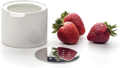 RSVP Endurance Kitchen Collection Ceramic Fruit Fly Trap, Stainless Steel Lid, Dishwasher Safe, 3.25x2.5