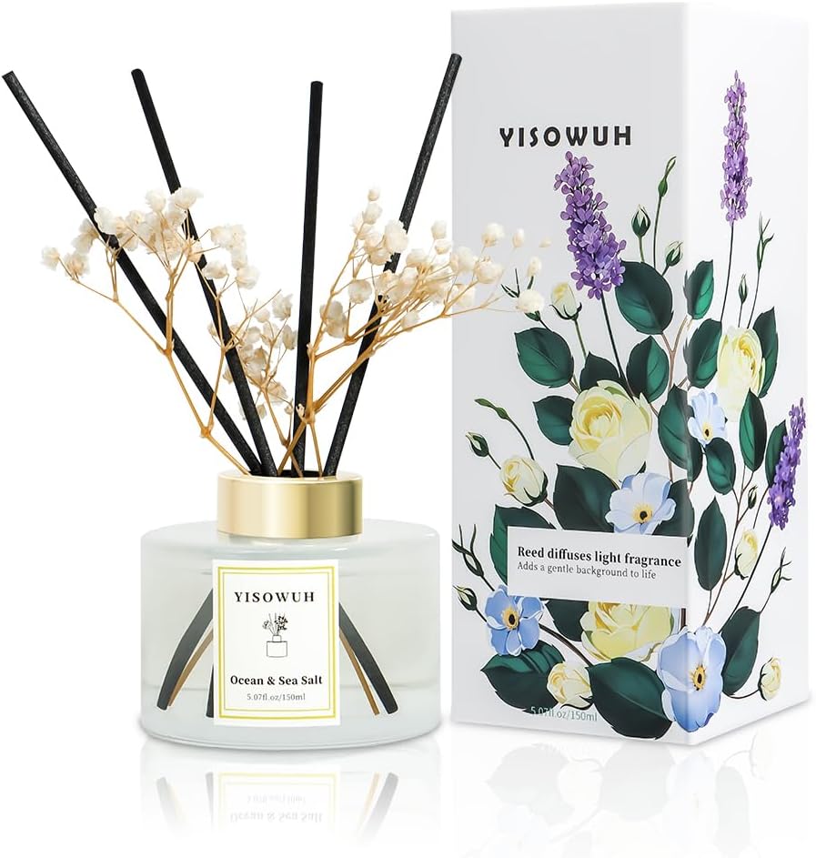 Reed Diffuser Set,5.07 fl oz (150 ml) - White Jasmine Oil Diffusers with 8 Reed Sticks,Home Fragrance Reed Diffuser for Bathroom Shelf Decor