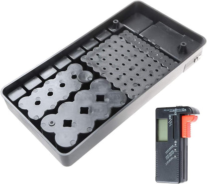 Battery Organizer Storage Case w Tester-110 Batteries Holder Box for AAA, AA, 9V, C, D and Button Battery