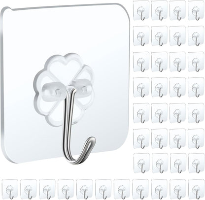 10 Packs Large Wall Hooks for Hanging Heavy Duty 33lb(Max), Waterproof Transparent Adhesive Wall Hooks Wall Hangers Without Nails Sticky Hooks for Bathroom Shower Kitchen Door Utility Hooks Hanger
