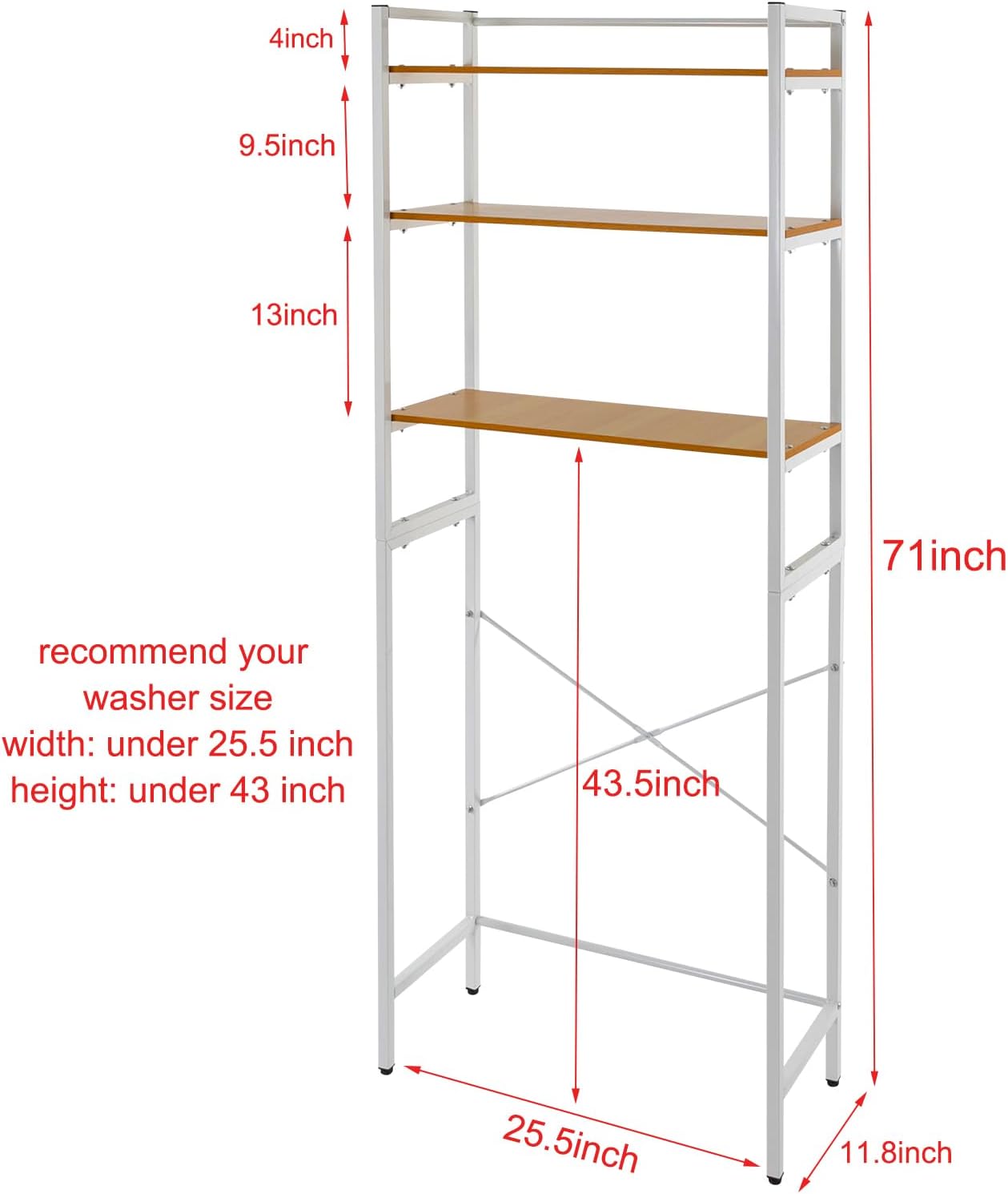 Gdrasuya10 Over the Washer and Dryer Storage Shelf for Laundry Room, 3 Tier White Washer Storage Utility Rack Shelf Laundry Storage Shelf Organizer Space Saving for Room