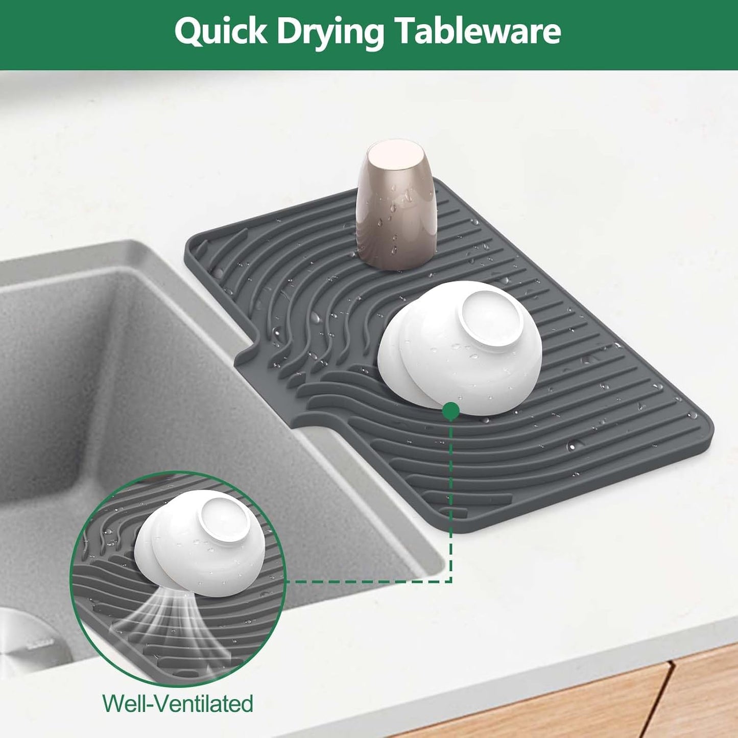 GUUKIN Sponge Holder for Kitchen Sink, Sink Caddy and Soap Tray | 10x4 inch Kitchen Sink Organizer | Compatible with Scrub Daddy, Kitchen Sink Accessories (Grey)