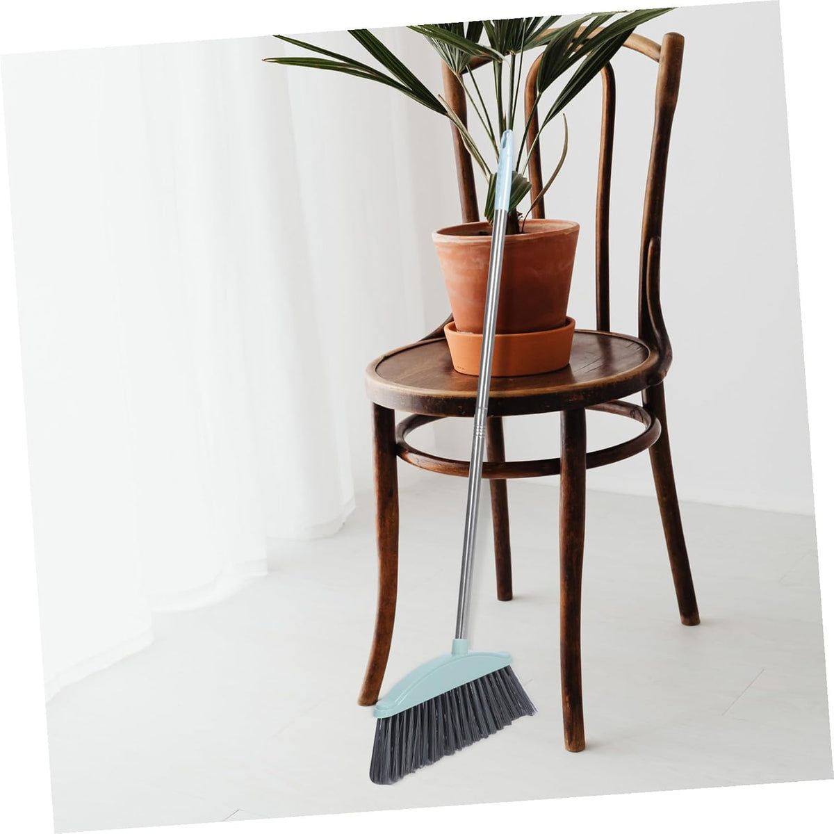KALLORY Heavy-Duty Broom Outdoor Indoor Broom for Floor Cleaning with Long Handle 34 inch for Sweeping Concrete Courtyard Garage Patio Indoor Home Kitchen Office Lobby