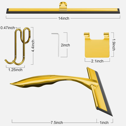 TOOVEM 12 Inch Shower Squeegee for Glass Doors, Window, Bathroom, Car Windshield, Shower Cleaning Tools with S Hook, Square Sticky Hook（Gold）