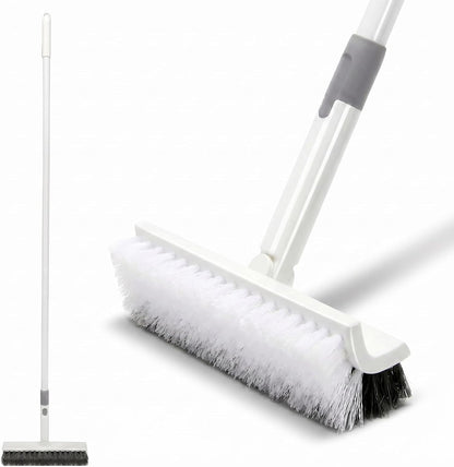 Floor Scrub Brush with Long Handle,Double-Sided V-Shaped Deck Brush,Grout Brush,Shower Floor Scrubber for Cleaning, Tile Scrub Brush with Stiff Bristles, 48"