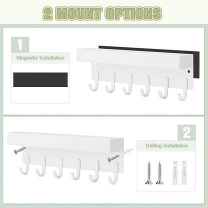 VIS'V Key Holder Wall Mount, Magnetic Key Rack with Tray, 6 Hooks, Black | 2 Mount Options, Metal Material, Compact Discreet Design, for Fridge, Kitchen, Entryway, Hallway, Doorway, Garage, Camper