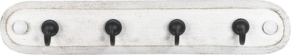 Spectrum Farmhouse Key Holder Wall Mount Rack for Entryway Garage Mudroom Hanging Organization, Easy Install Rustic Key Ring Holder Rack for Keychains Rings & Fobs, White Washed with Black Hooks