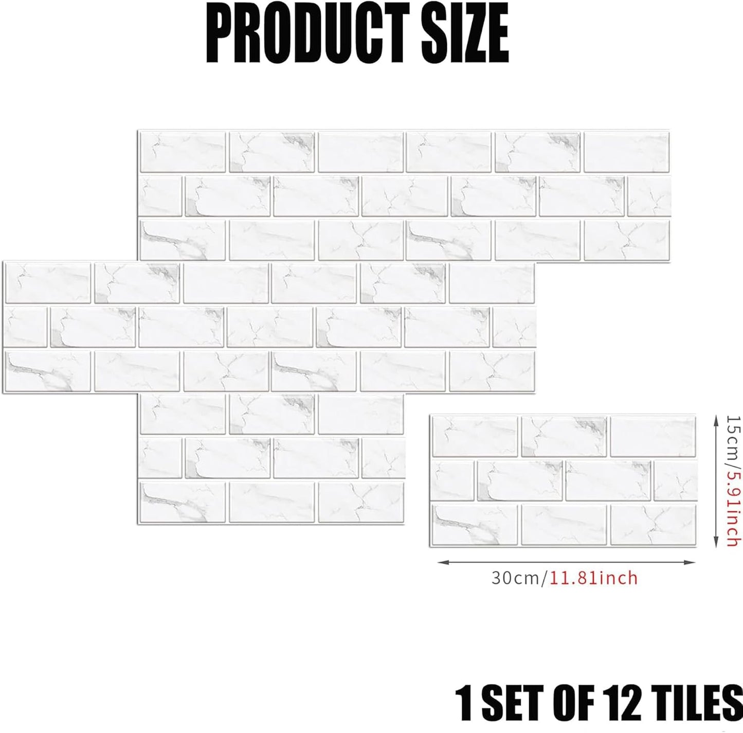 12-Sheet White Peel and Stick Wallpaper, Subway Tile 6''x12'' Self Adhesive Wall Tiles Waterproof PVC Stick on Backsplash Vinyl Decorative Tiles Stickers for Kitchen Bathroom