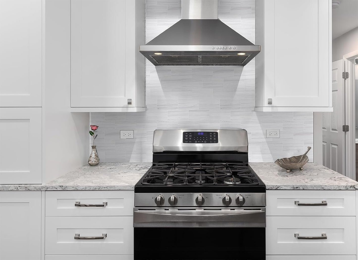 StyloVue 100 Pieces Peel and Stick Backsplash for Kitchen, 3" x 6" PVC Subway Tile, Glossy White with Dark Gray Grout, Self Adhesive Stick on Wall Tiles for Kitchen, Bathroom, Fireplace, RV