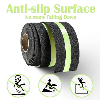 1Roll 5cmx5m Anti-Slip Traction Tape with Glow in the Dark Stripe, Waterproof Non-Skid Adhesive for Stairs, Steps, Outdoor & Indoor Use, High-Traction Safety Treads for Kids & Seniors (Black)