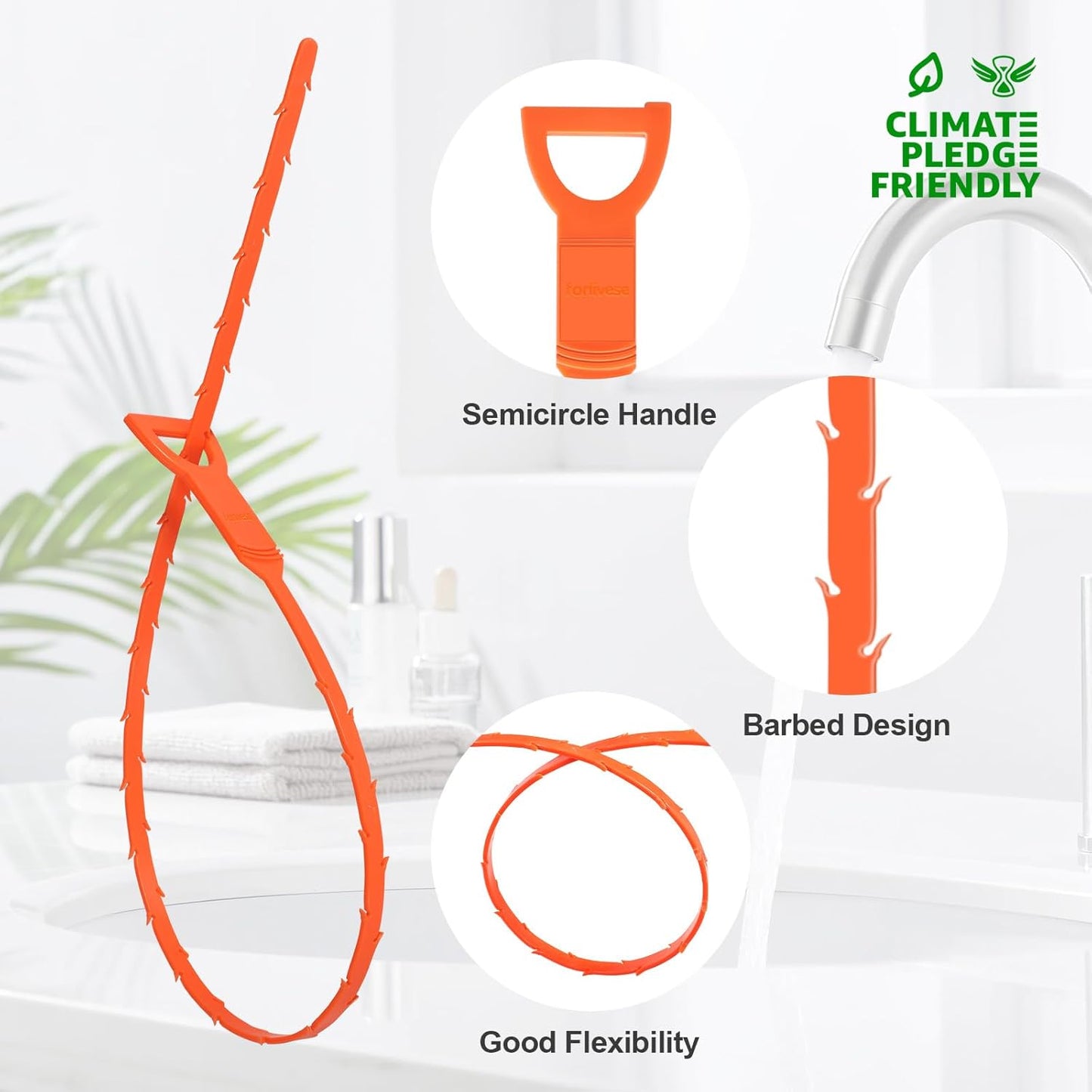 Forlivese 4 Pack 25 Inch Drain Snake,Drain Clog Remover,Sink Snake for Sewer Kitchen Sink Bathroom Tub Toilet Clogged Drains Relief Cleaning Tool