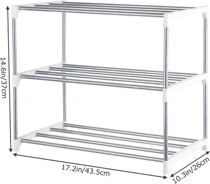 Small Shoe Rack, Narrow Stackable Shoe Shelf Organizer for Entryway, Doorway and Bedroom Closet (3-Tier, White)