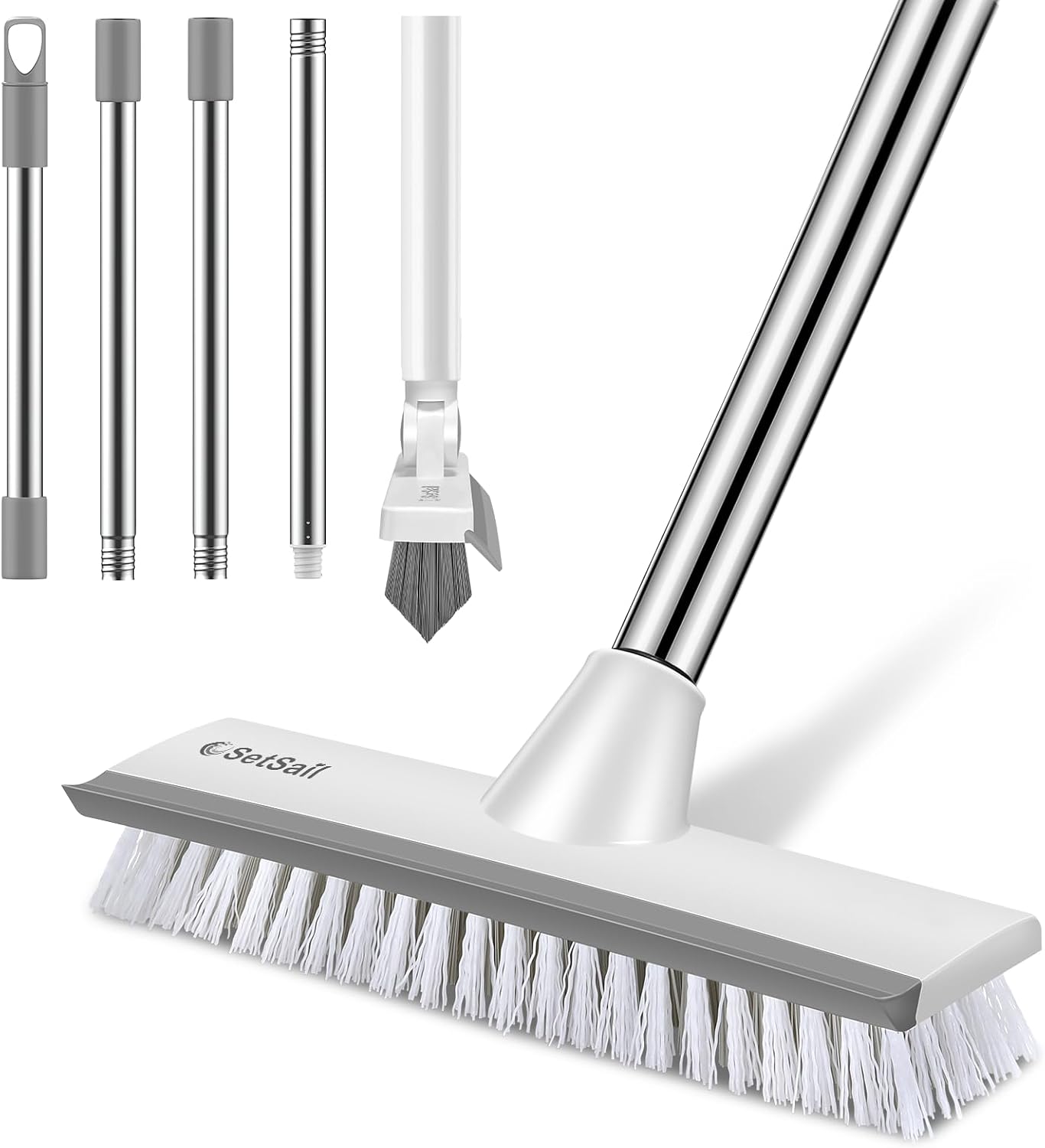 SetSail Floor Scrub Brush with 51-Inch Long Adjustable Handle 2 in 1 Scrape Brush Stiff Bristle Floor Scrubber for Cleaning Shower Bathroom Garage Kitchen Wall Deck Tub Tile