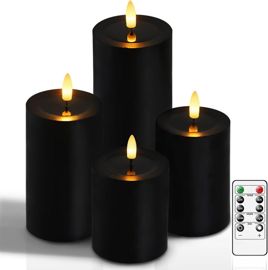 Lezonic Ivory LED Flameless Candles with Remote Timer, 4 Pack Battery Operated Candles Flickering, Grease Design Real Wax Pillar for Wedding Decor, Centerpiece, Birthday Gifts (4/5/6/8 Inch)