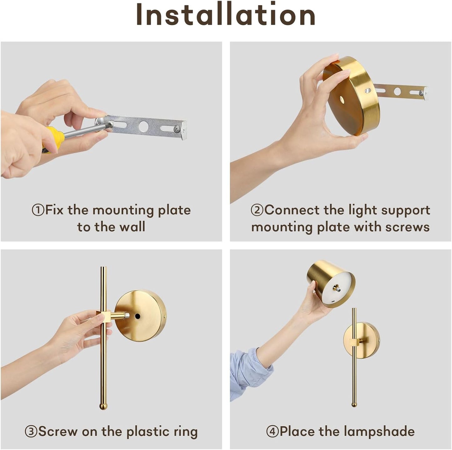 LIGHTESS Battery Operated Wall Sconce Set of Two with Touch and Remote Control, Dimmable Rechargeable Wall Lights for Living Room, Bedroom, Hallway (Gold)