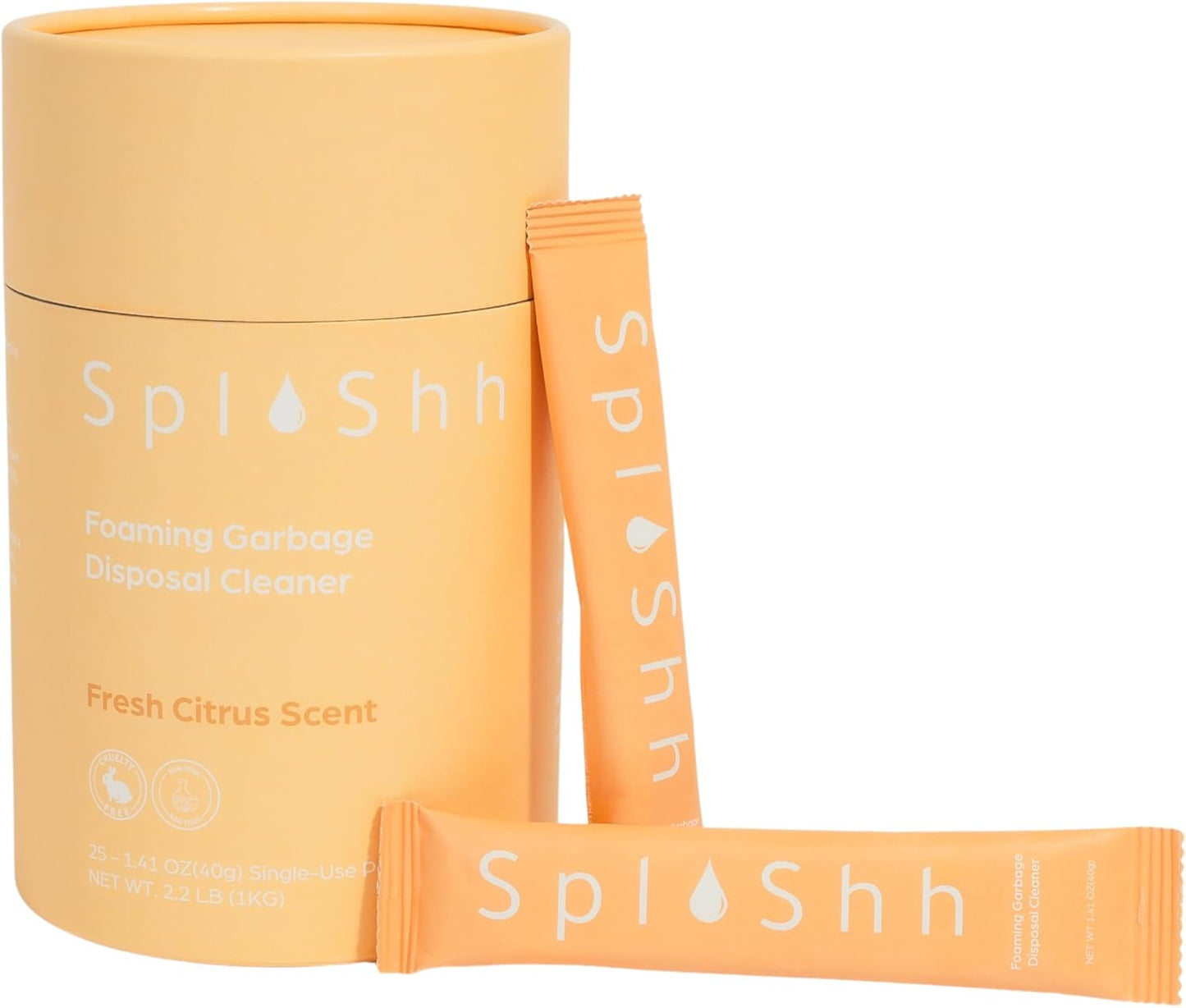 SplaShh Foaming Garbage Disposal Cleaner and Deodorizer, 25 Instant Foaming Powder Packets, 12-Month Supply, Mild Citrus Scent, Kitchen Sink Disposer Cleaner, Drain Odor Eliminator & Freshener