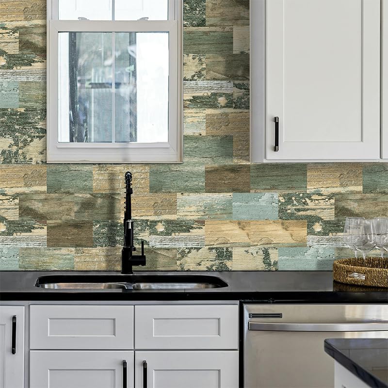 DEWOO Peel and Stick Wall Tile Backsplash PVC Self Adhesive Tiles for Kitchen Bathroom Turquoise Teal (10-Sheet, 13.5" x 11.4") | Self adhesive, thick, cover, vintage, retro, pvc adhesive wall tile, 34 x 29 cm