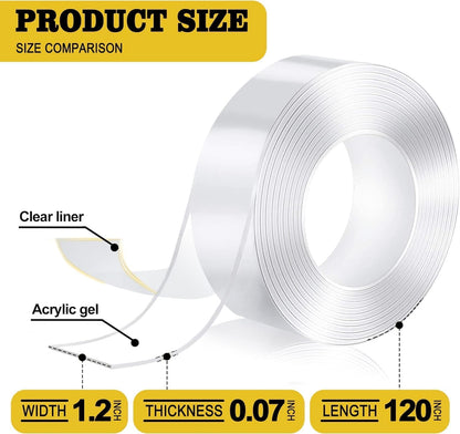 Heavy Duty Double Sided Tape/Nano Tape-Clear/No Residue Removable Mounting Tape for Walls, Bathroom, Mats, Picture Hanging/Adhesive Strips (20mm Width x 16.5 feet)