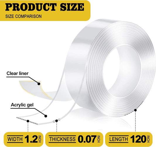 Heavy Duty Double Sided Tape/Nano Tape-Clear/No Residue Removable Mounting Tape for Walls, Bathroom, Mats, Picture Hanging/Adhesive Strips (20mm Width x 16.5 feet)