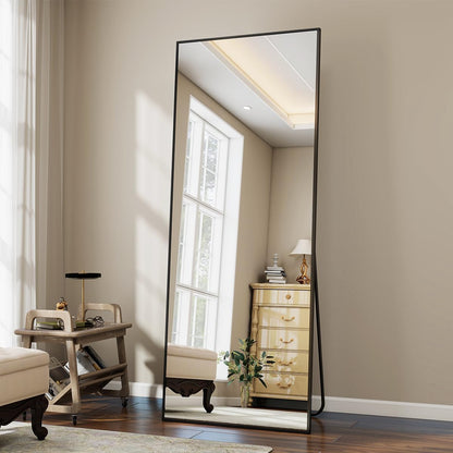 VooBang Mirror Full Length - 21" x 57" Floor Mirror with Stand, Aluminum Alloy Frame Full Body Mirror, Standing Hanging or Leaning Against Wall for Bedroom and Living Room, Black