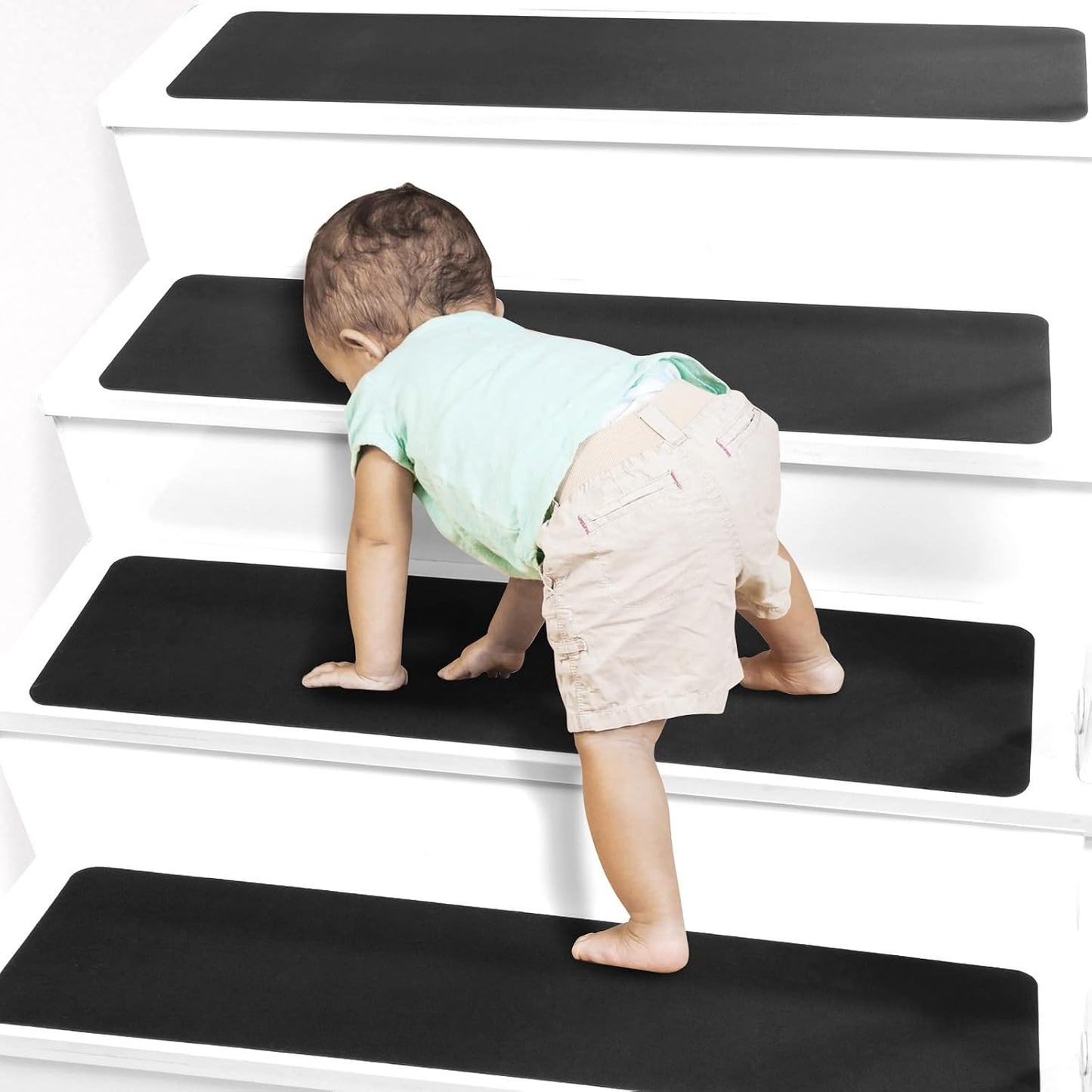 Carpet Stair Treads Non Slip for Wooden Stairs, Rubber Backed Indoor Stair Treads with Tech Fabric Surface, Anti Slip Stair Covers, 30" x 8", Set of 15, Black