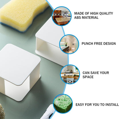 2 Pcs Punch-free Wall-mounted Sponge Storage Rack with Drainage for Kitchen Sink, Cleaning Cloth Holder, Plastic Kitchen Sponge Organizer for Countertop Use
