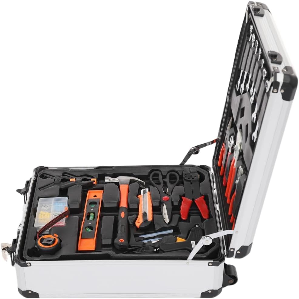 187pcs Trolley Case Tool Set, Carbon Steel Home Repair Kit Household Hand Tool Kit Toolbox Storage Case, Complete Rolling Tool Box for Maintenance Garden Homeowner DIYer Handyman